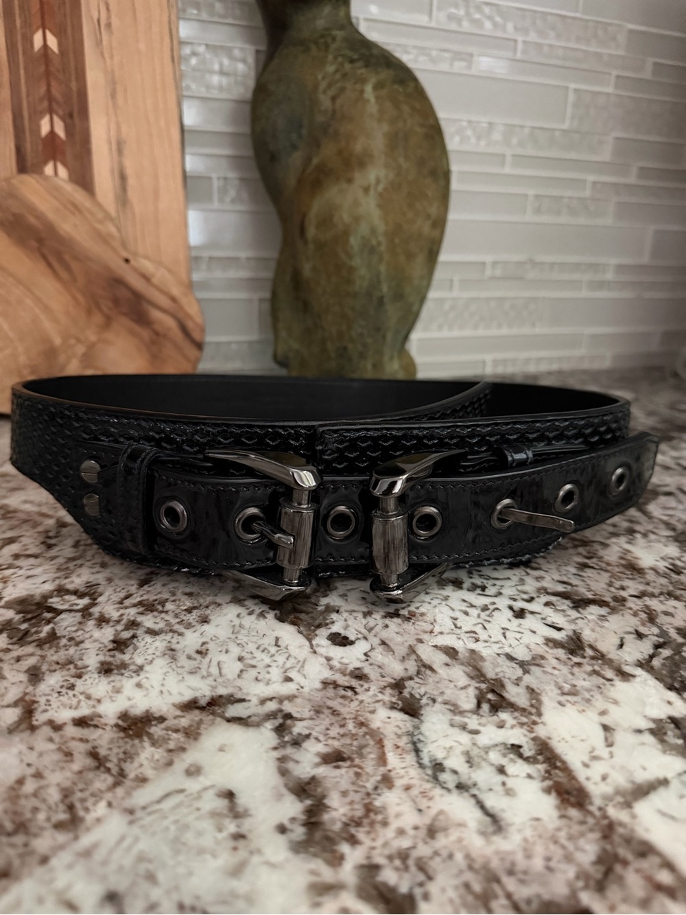 Burberry Black PATENT Leather Thick Double-Buckle Women's Belt
